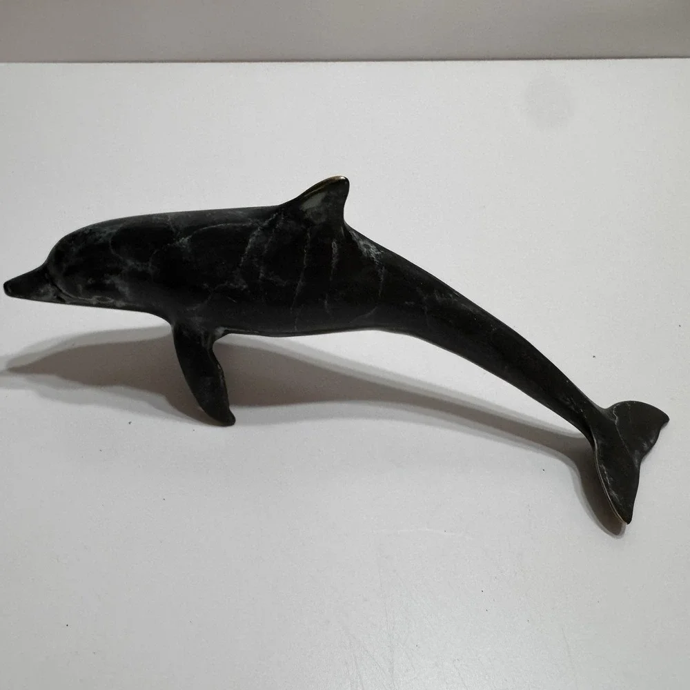 SPI San Pacific Int'l Brass Luck Of The Sea Dolphin Swimming Statue Figure Black